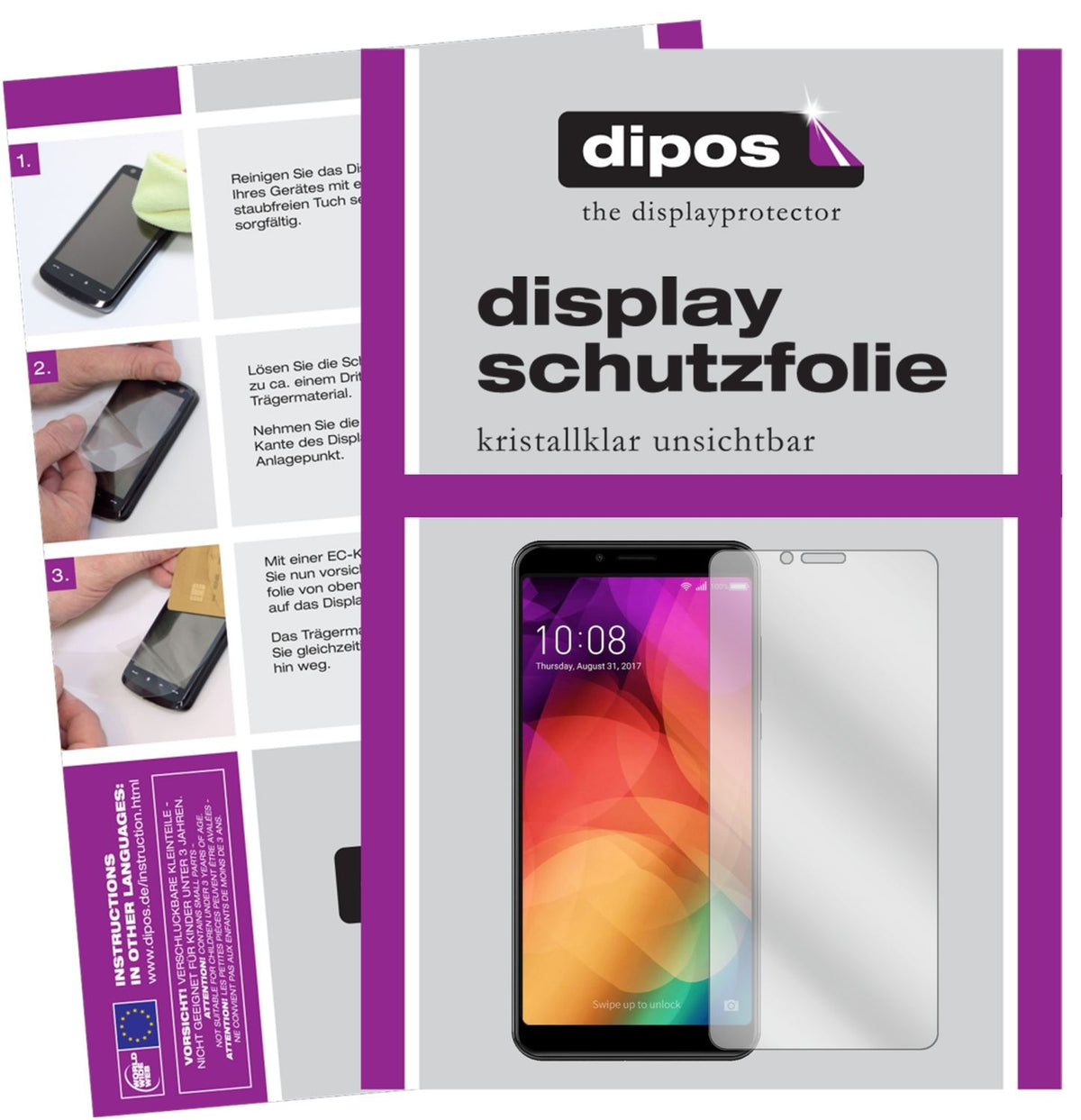 Klare Displayschutzfolie von dipos passend für Coolpad Note 8, präziser Zuschnitt und blasenfrei montiert