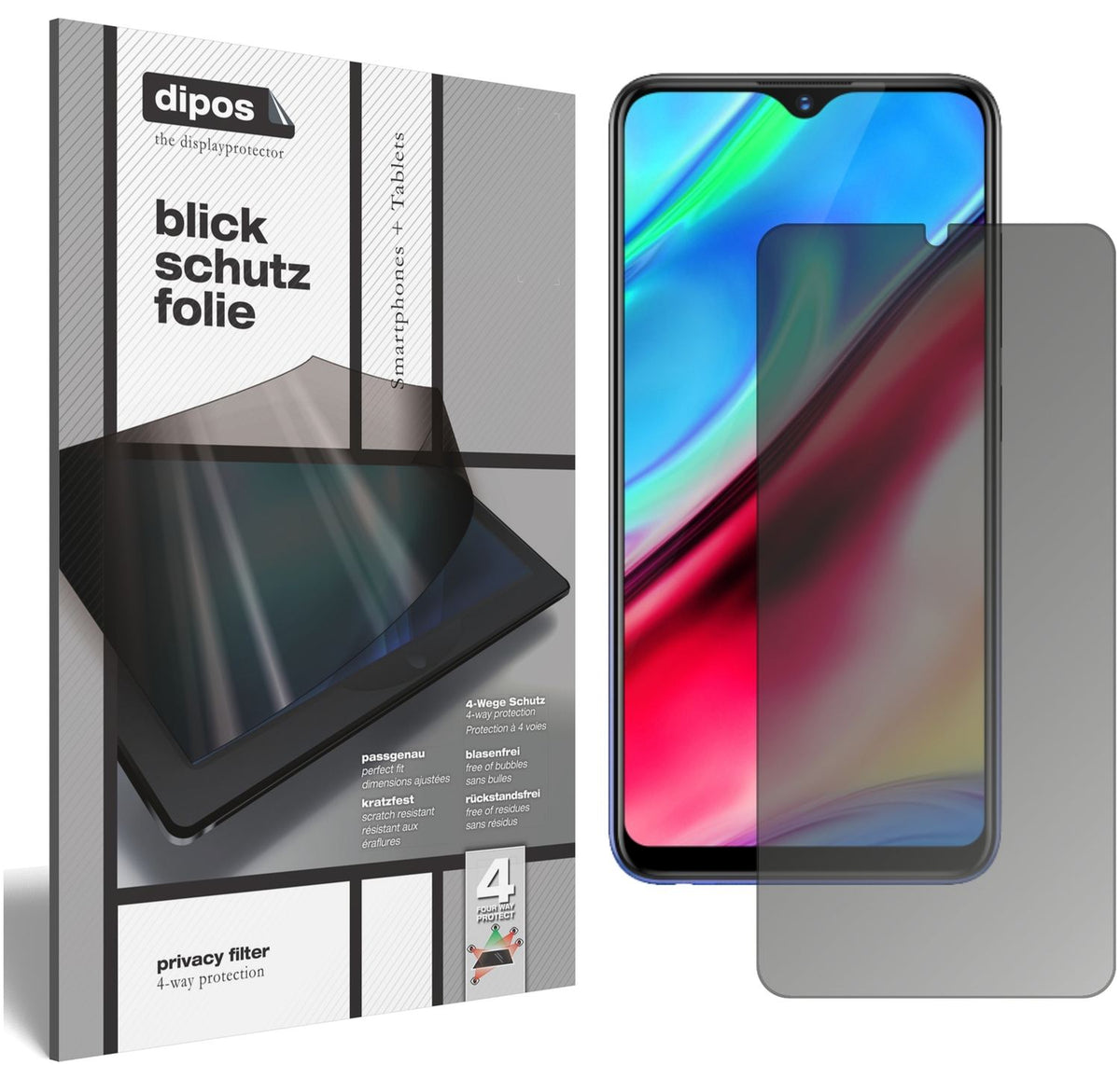 Blickschutzfolie von dipos passend für Vivo Y95, präziser Zuschnitt und blasenfrei montiert