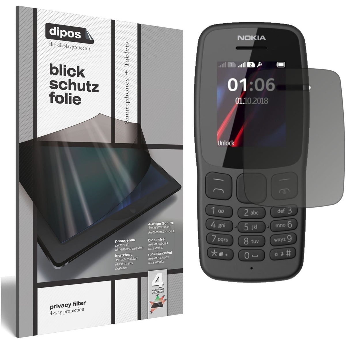 Blickschutzfolie für Nokia 106 (2018) matt Schutzfolie Privacy