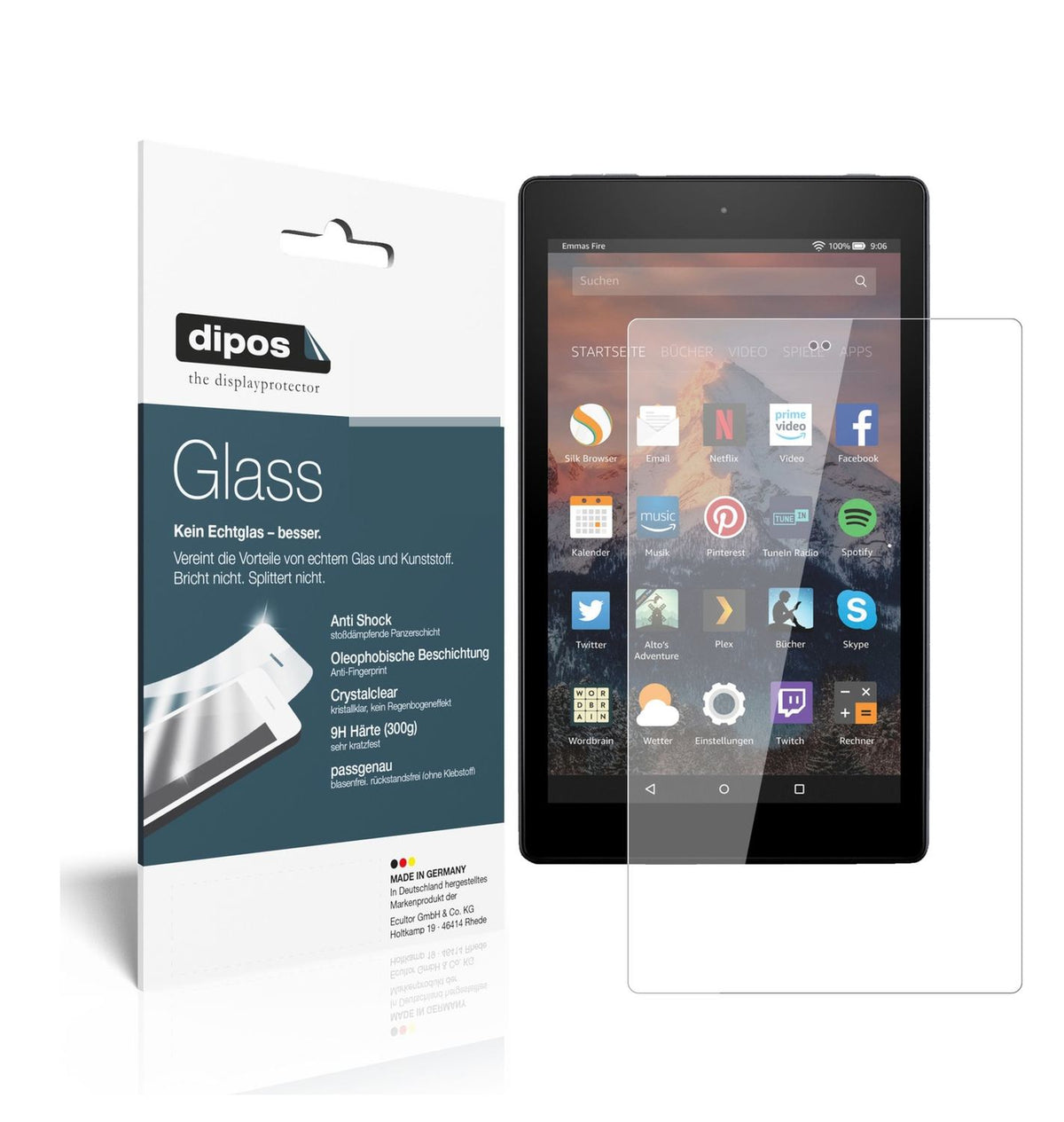 Klare Displayschutzfolie von dipos passend für Amazon Fire HD 8 Plus (2020), 9H kratzfest und blasenfrei montiert