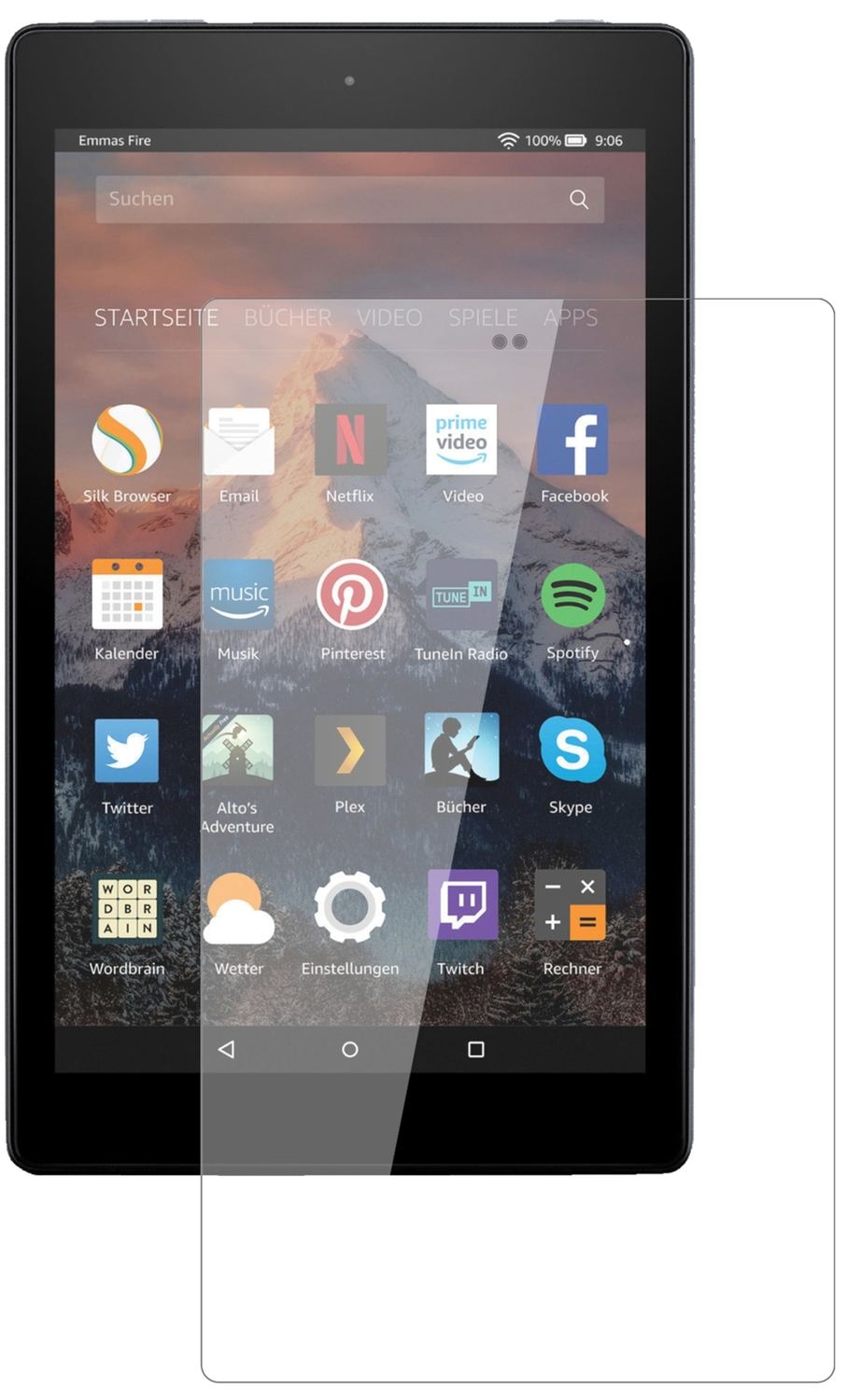 AmazonFire HD 8 Plus (2020) mit aufgebrachter dipos Flex Schutzfolie, glasklare Darstellung ohne Einschränkungen