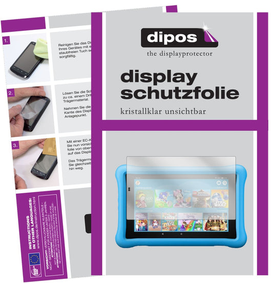 Klare Displayschutzfolie von dipos passend für Amazon Fire HD 8 Kids Edition (2020), präziser Zuschnitt und blasenfrei montiert