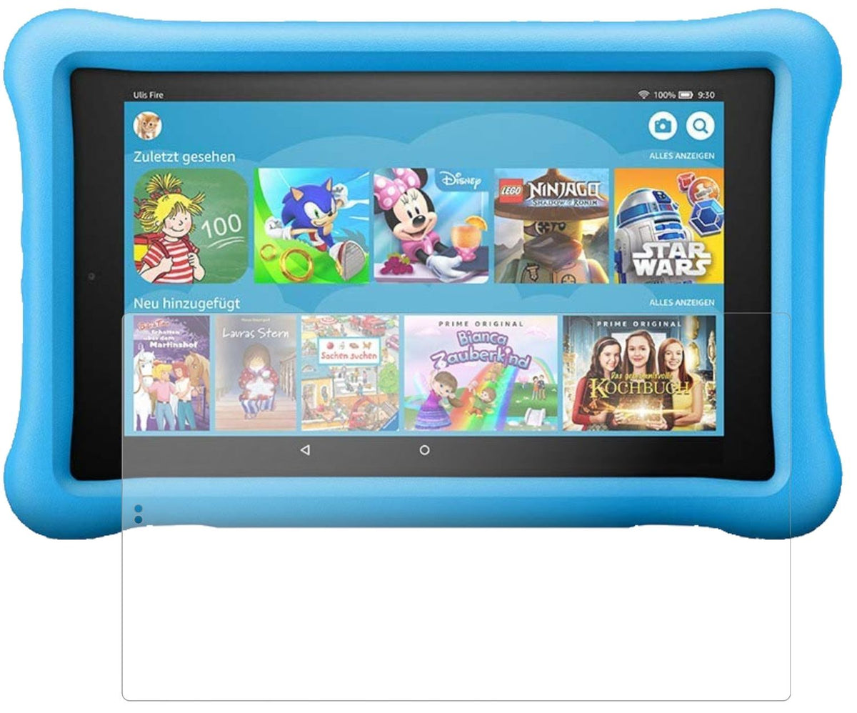 AmazonFire HD 8 Kids Edition (2018) mit aufgebrachter dipos Panzerfolie, die lästige Fingerabdrücke minimiert