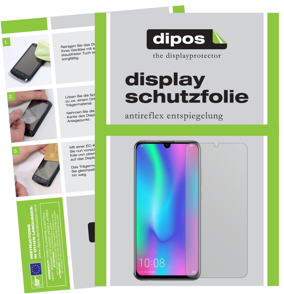 Matte Displayschutzfolie von dipos passend für Honor 10 Lite, präziser Zuschnitt und blasenfrei montiert