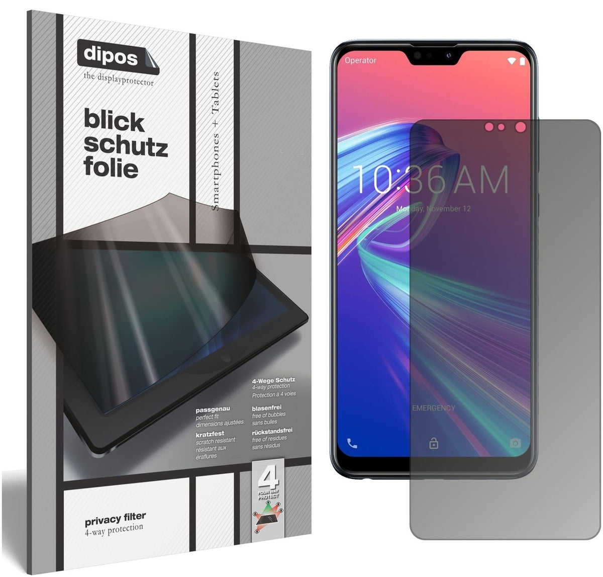 Blickschutzfolie für Asus ZenFone Max Pro (M2) matt Schutzfolie Privacy