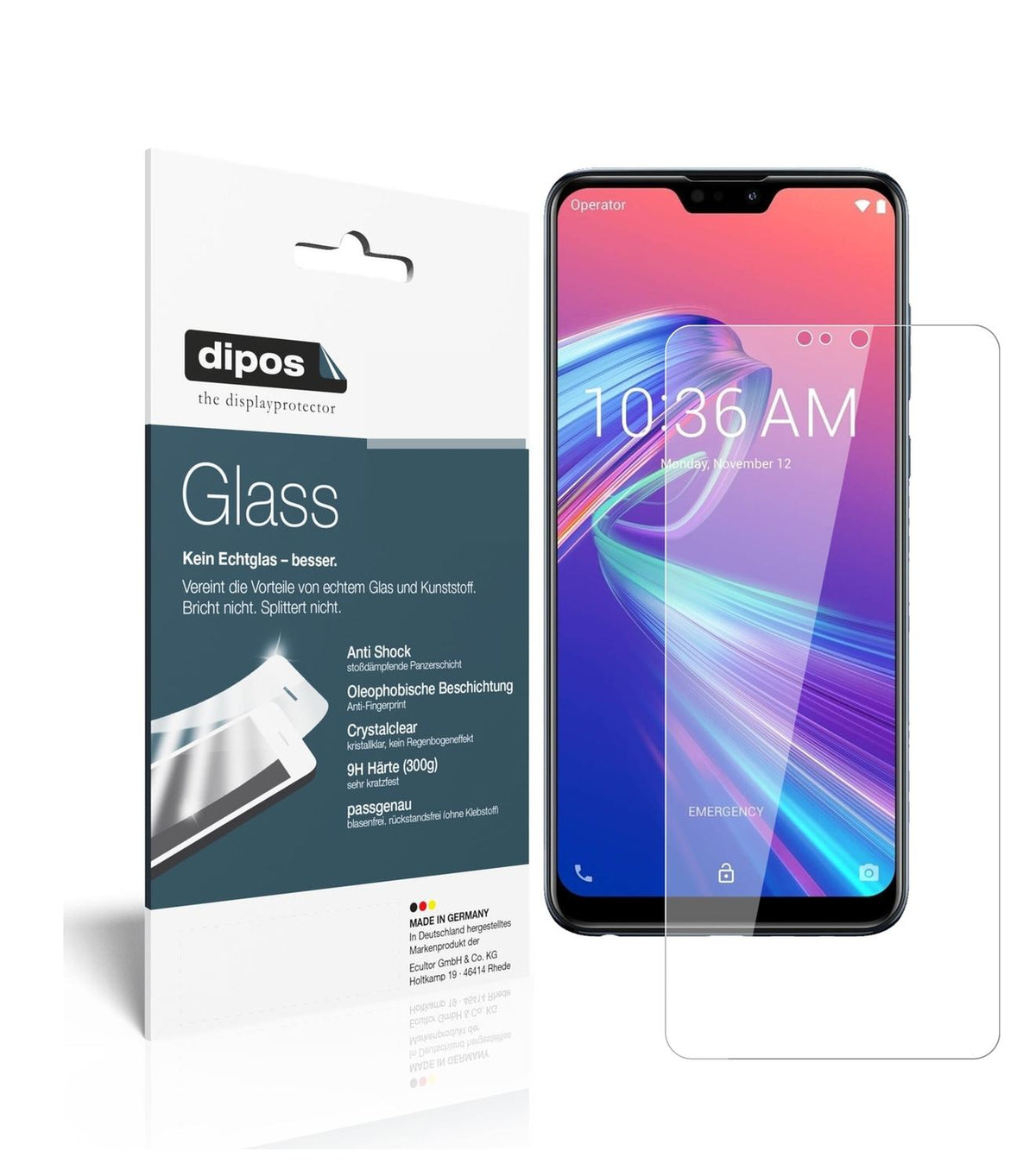 Klare Displayschutzfolie von dipos passend für Asus ZenFone Max Pro (M2), 9H kratzfest und blasenfrei montiert