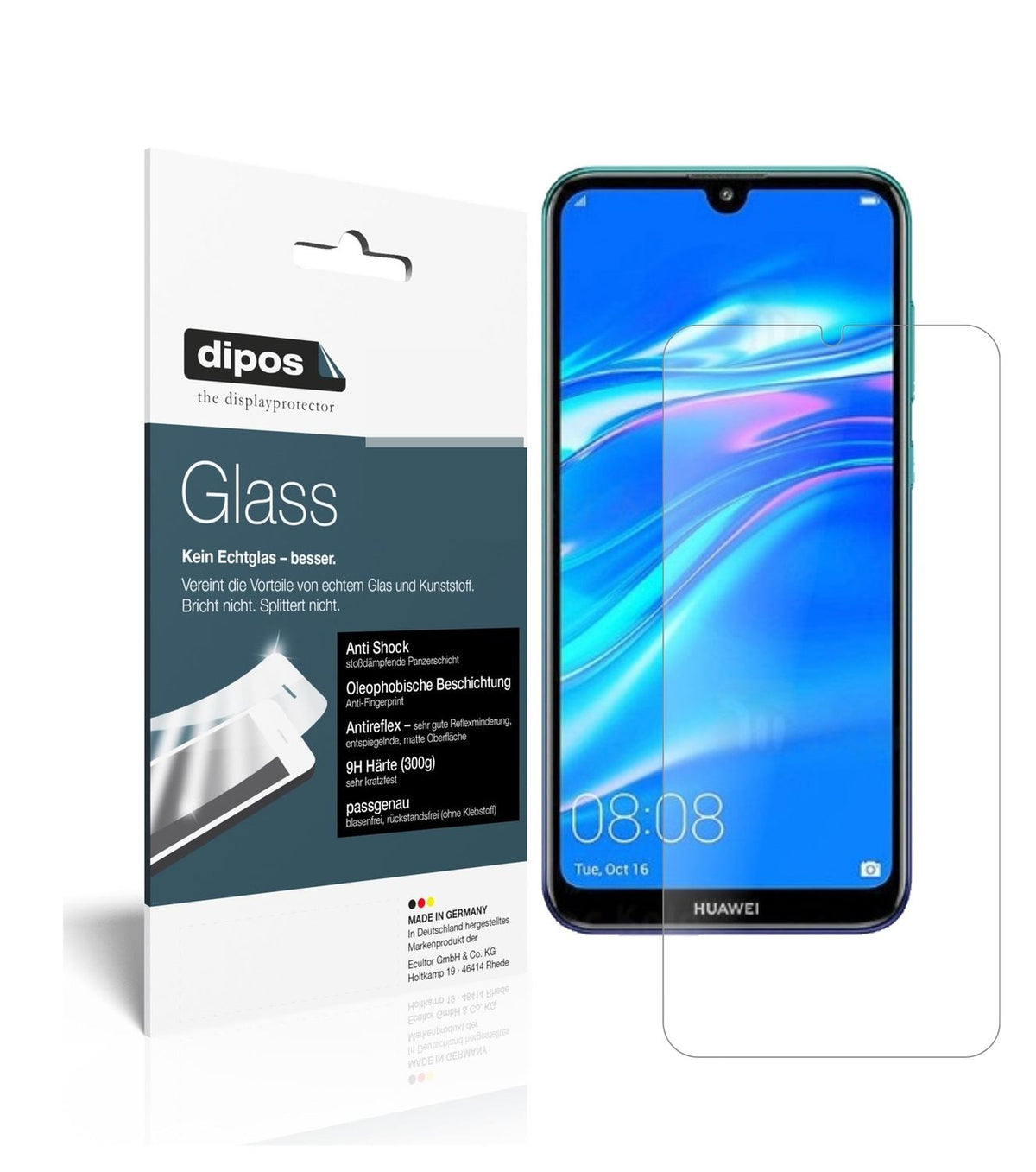 Matte Displayschutzfolie von dipos passend für Huawei Y7 Pro (2019), 9H kratzfest und blasenfrei montiert