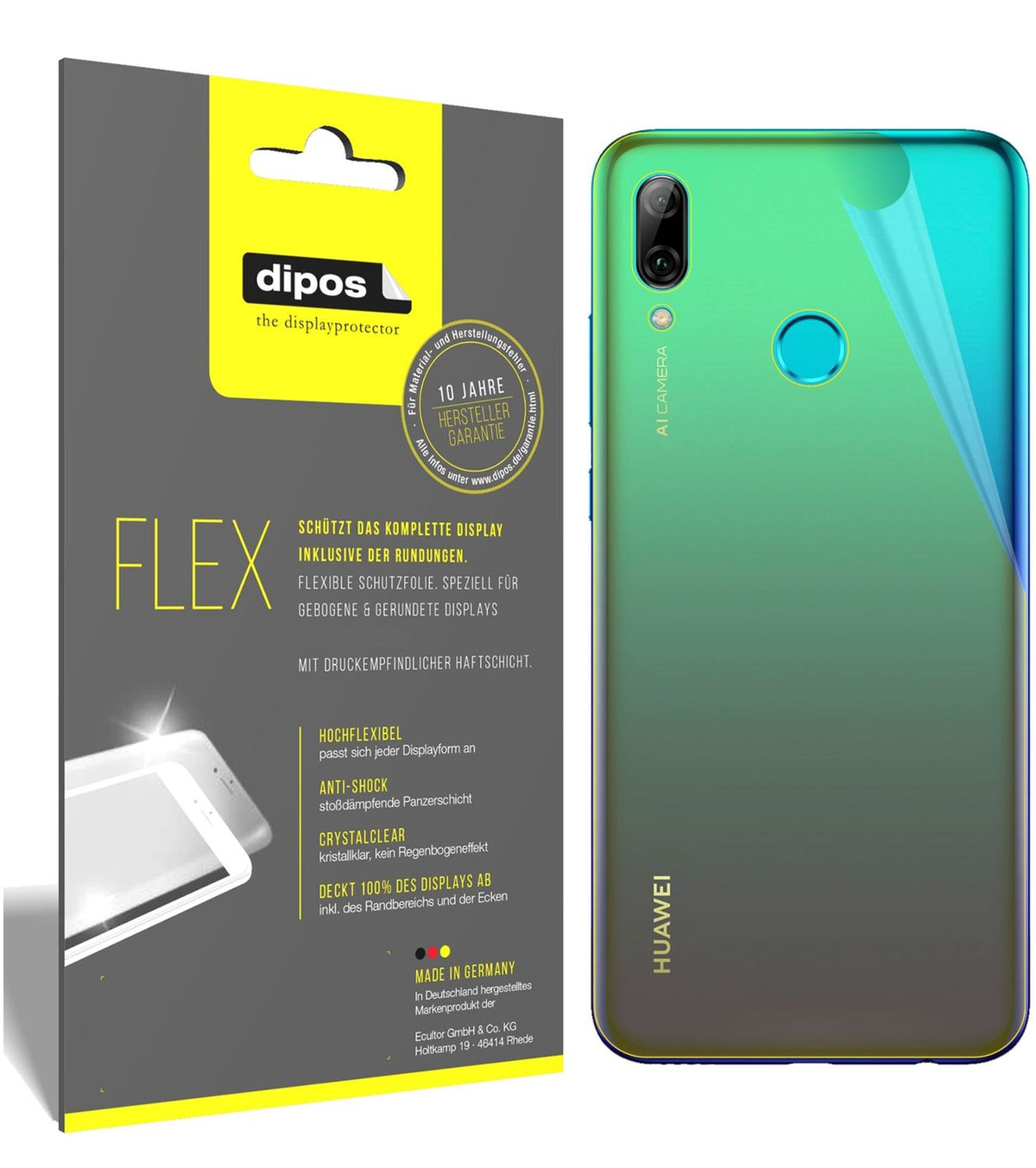 3x 3D Full Cover Schutzfolie für Huawei P Smart (2019) Rückseite