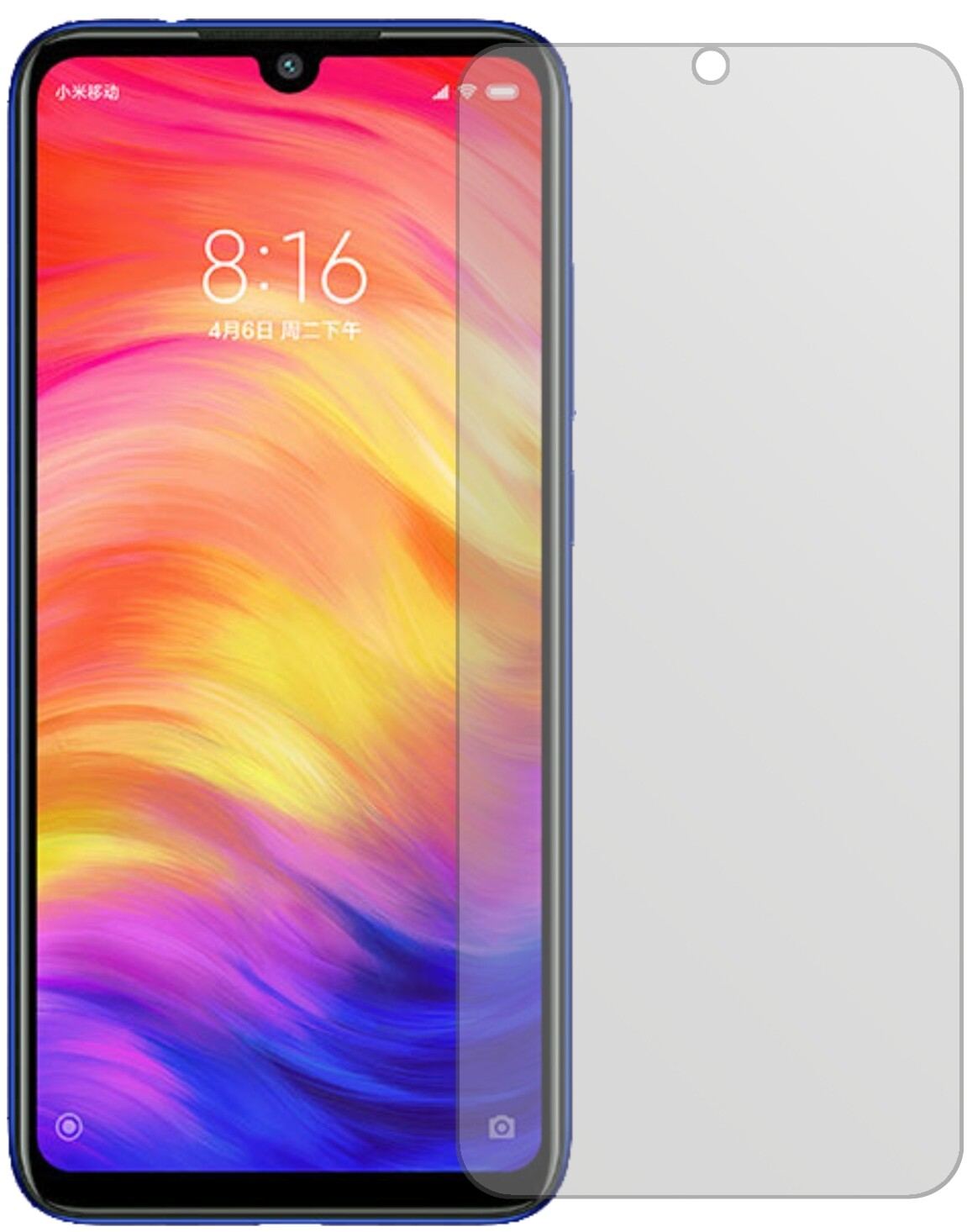 XiaomiRedmi Note 7 Pro mit aufgebrachter dipos Displayschutzfolie, die lästige Fingerabdrücke minimiert