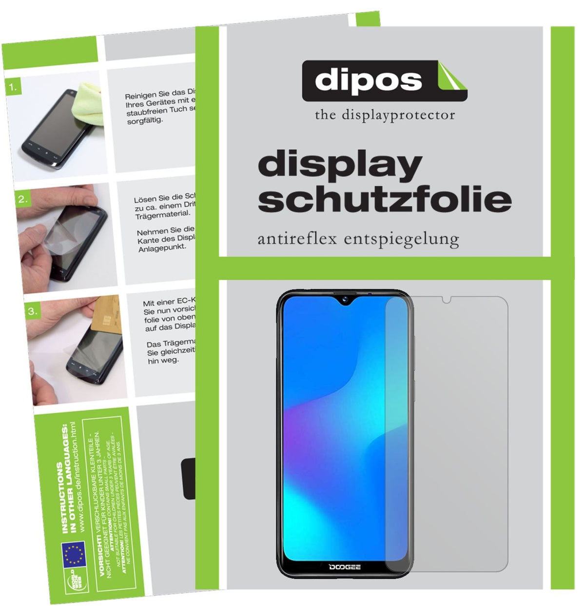 Matte Displayschutzfolie von dipos passend für Doogee Y8, präziser Zuschnitt und blasenfrei montiert