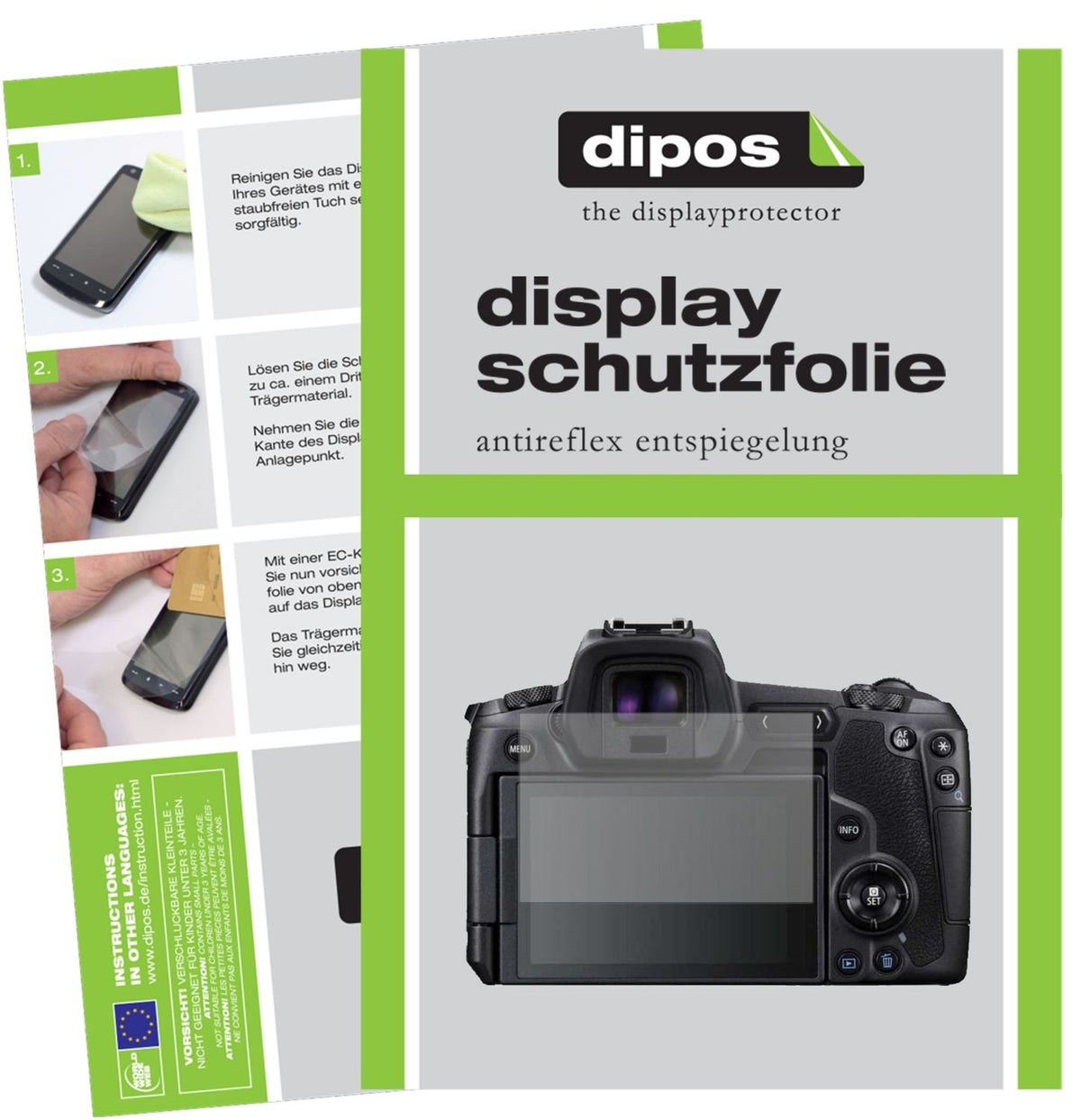 Matte Displayschutzfolie von dipos passend für Canon EOS R, präziser Zuschnitt und blasenfrei montiert