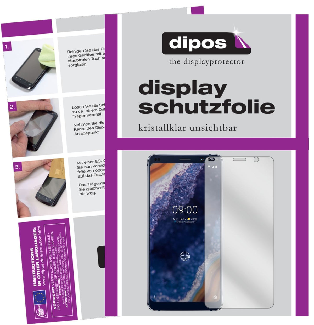 Klare Displayschutzfolie von dipos passend für Nokia 9 PureView, präziser Zuschnitt und blasenfrei montiert