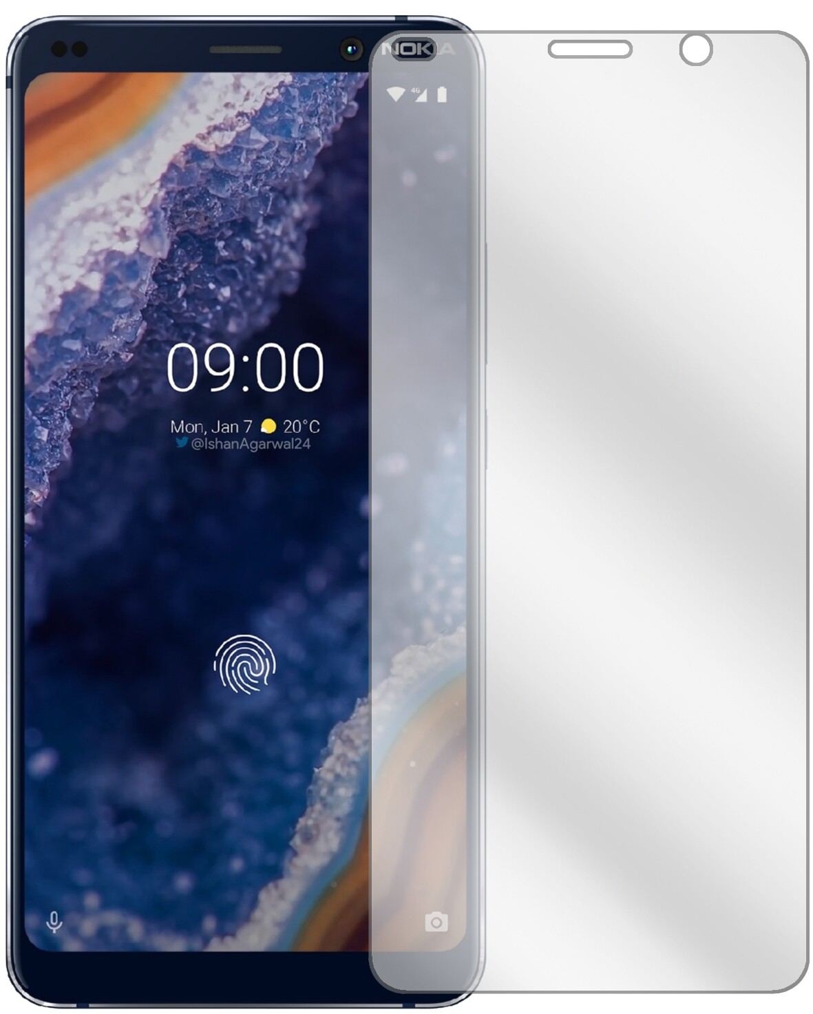 Nokia9 PureView mit aufgebrachter dipos Displayschutzfolie, glasklare Darstellung ohne Einschränkungen
