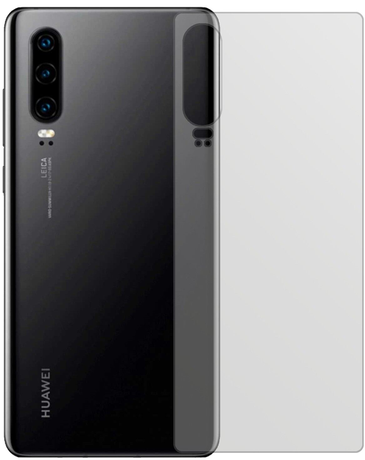 HuaweiP30 Rückseite mit aufgebrachter dipos Displayschutzfolie, die lästige Fingerabdrücke minimiert
