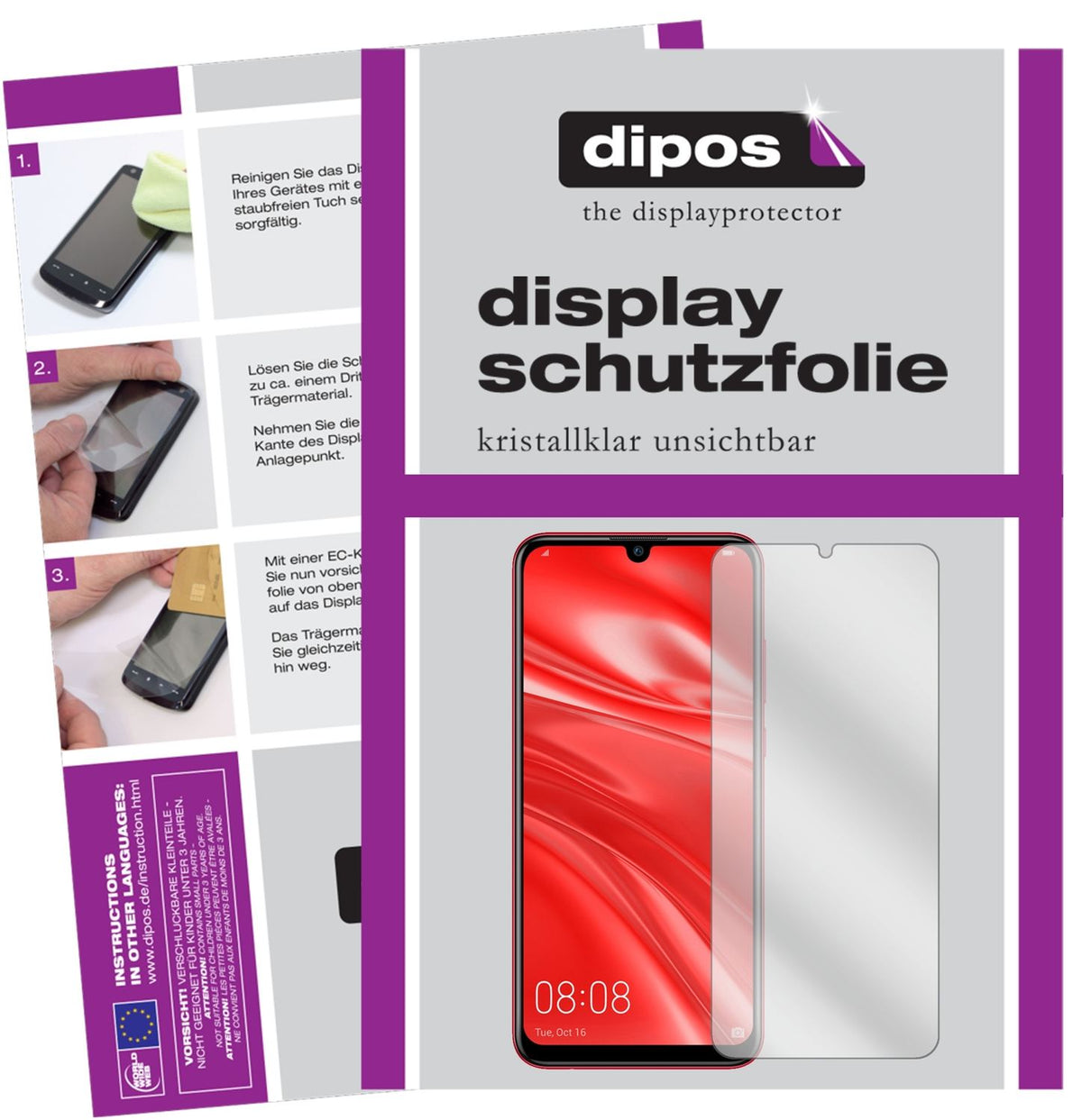 Klare Displayschutzfolie von dipos passend für Huawei Nova Lite 3, präziser Zuschnitt und blasenfrei montiert