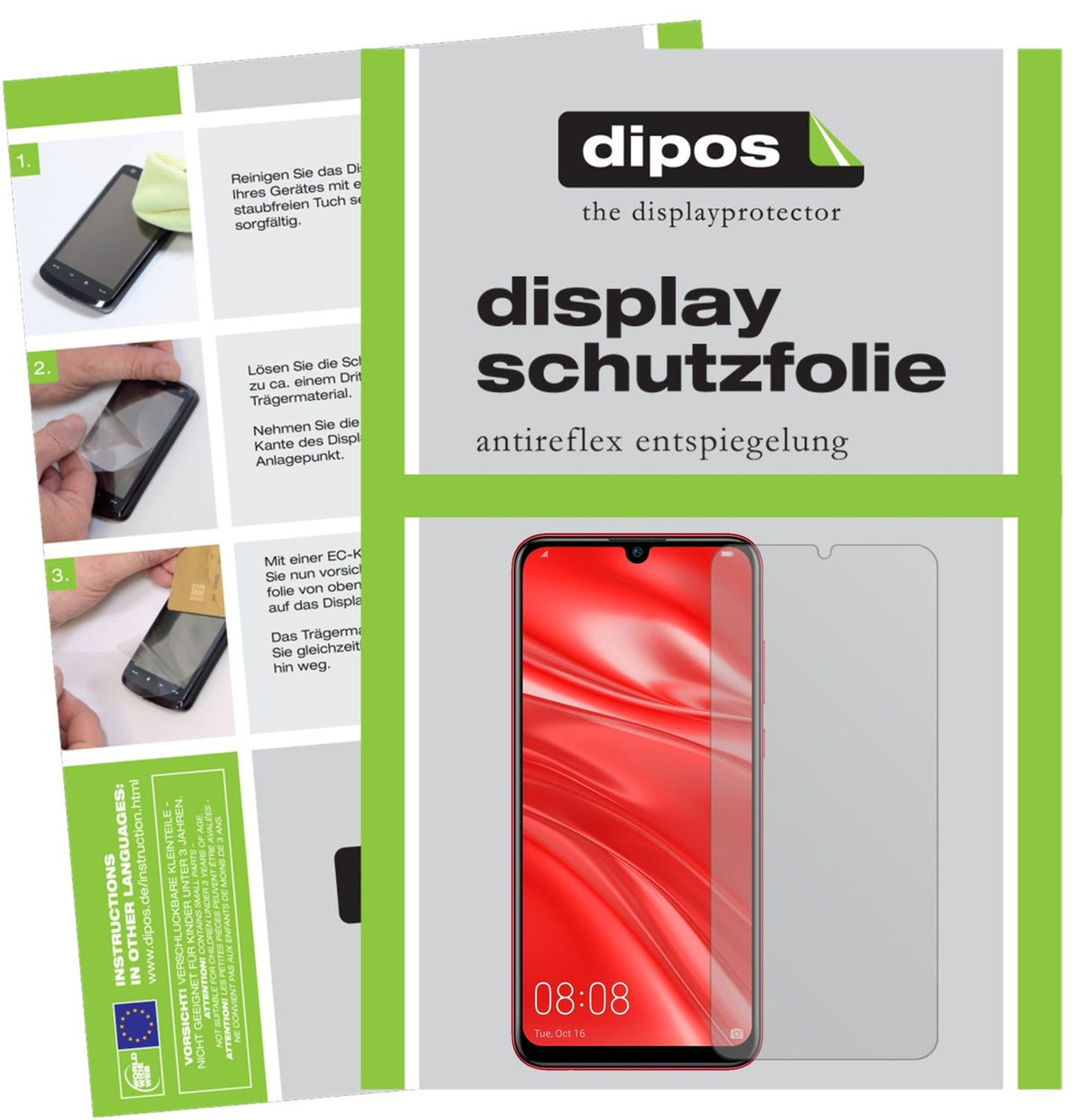 Matte Displayschutzfolie von dipos passend für Huawei Nova Lite 3, präziser Zuschnitt und blasenfrei montiert