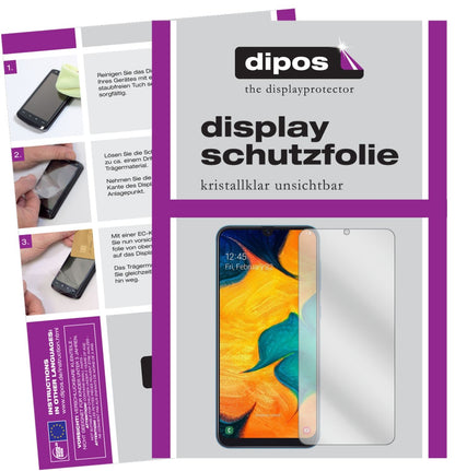 Klare Displayschutzfolie von dipos passend für Samsung Galaxy A30, präziser Zuschnitt und blasenfrei montiert