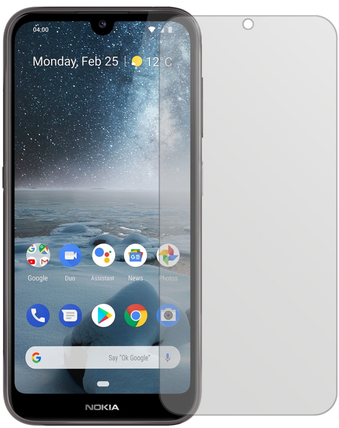 Nokia46057 mit aufgebrachter dipos Displayschutzfolie, die lästige Fingerabdrücke minimiert