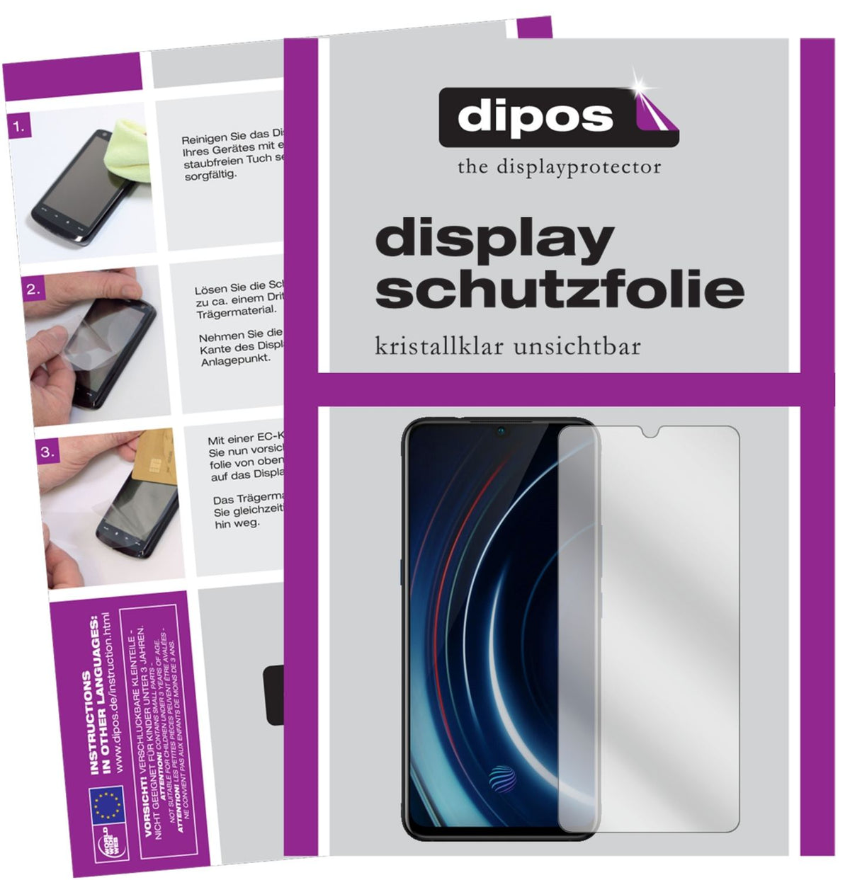 Klare Displayschutzfolie von dipos passend für Vivo IQOO, präziser Zuschnitt und blasenfrei montiert