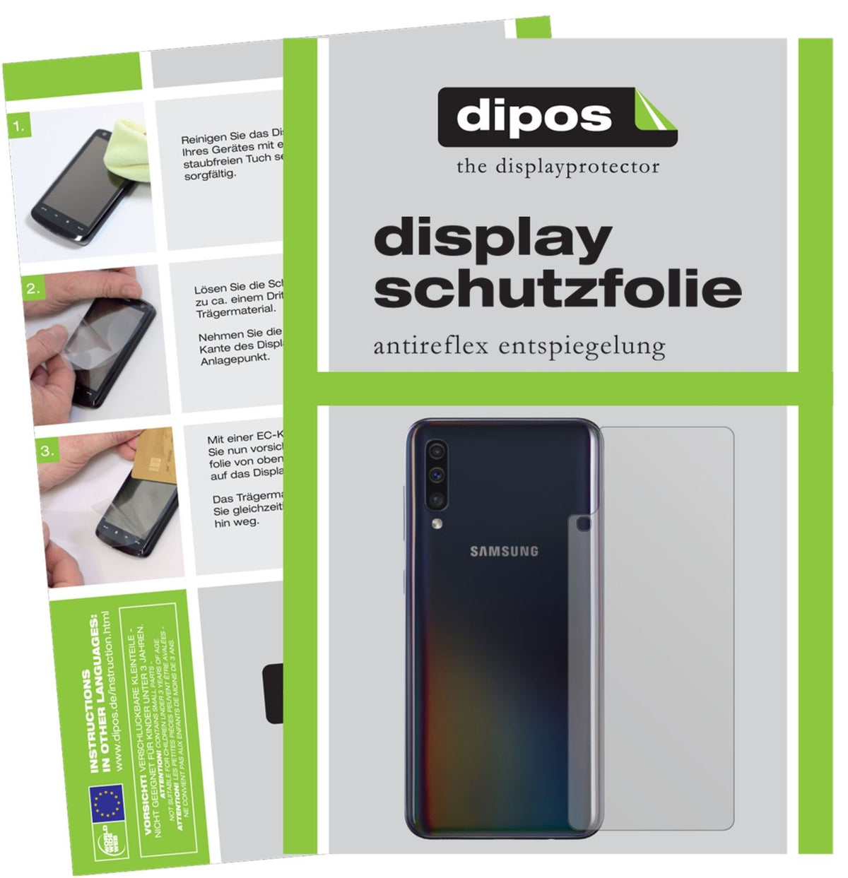 Matte Displayschutzfolie von dipos passend für Samsung Galaxy A40 Rückseite, präziser Zuschnitt und blasenfrei montiert