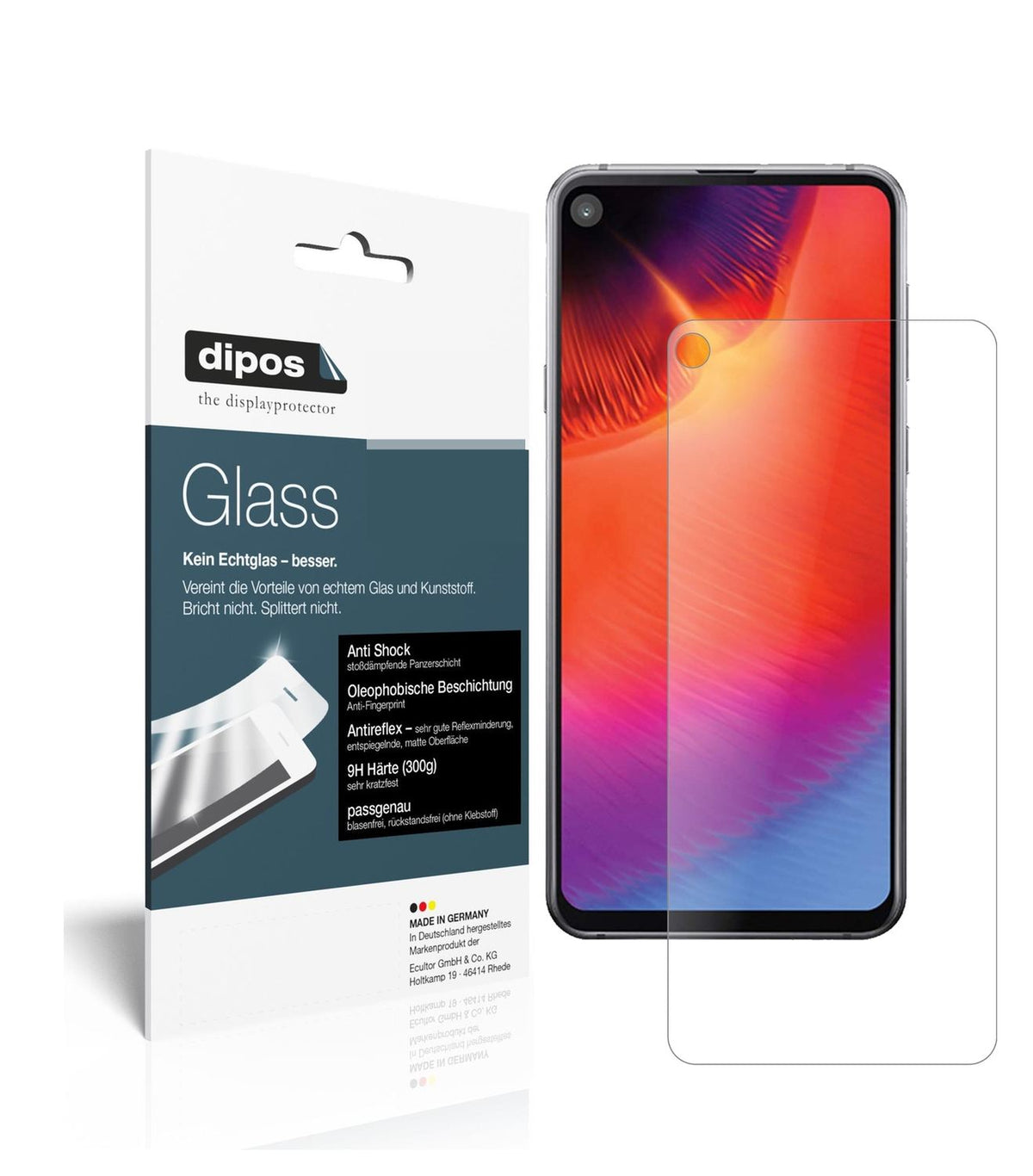Matte Displayschutzfolie von dipos passend für Samsung Galaxy A8s, 9H kratzfest und blasenfrei montiert
