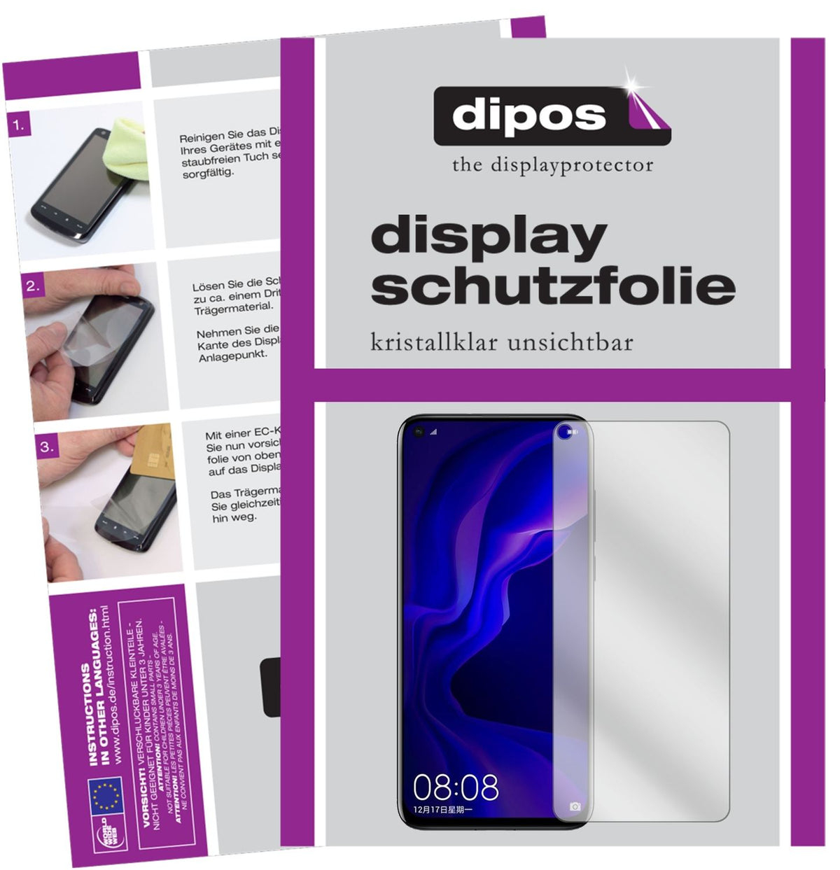 Klare Displayschutzfolie von dipos passend für Huawei Nova 4, präziser Zuschnitt und blasenfrei montiert