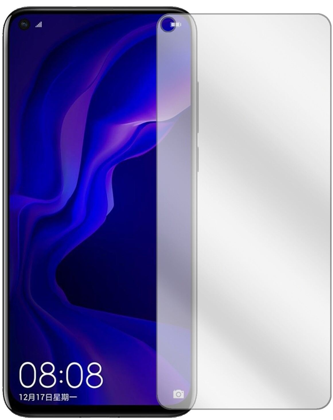 HuaweiNova 4 mit aufgebrachter dipos Displayschutzfolie, glasklare Darstellung ohne Einschränkungen