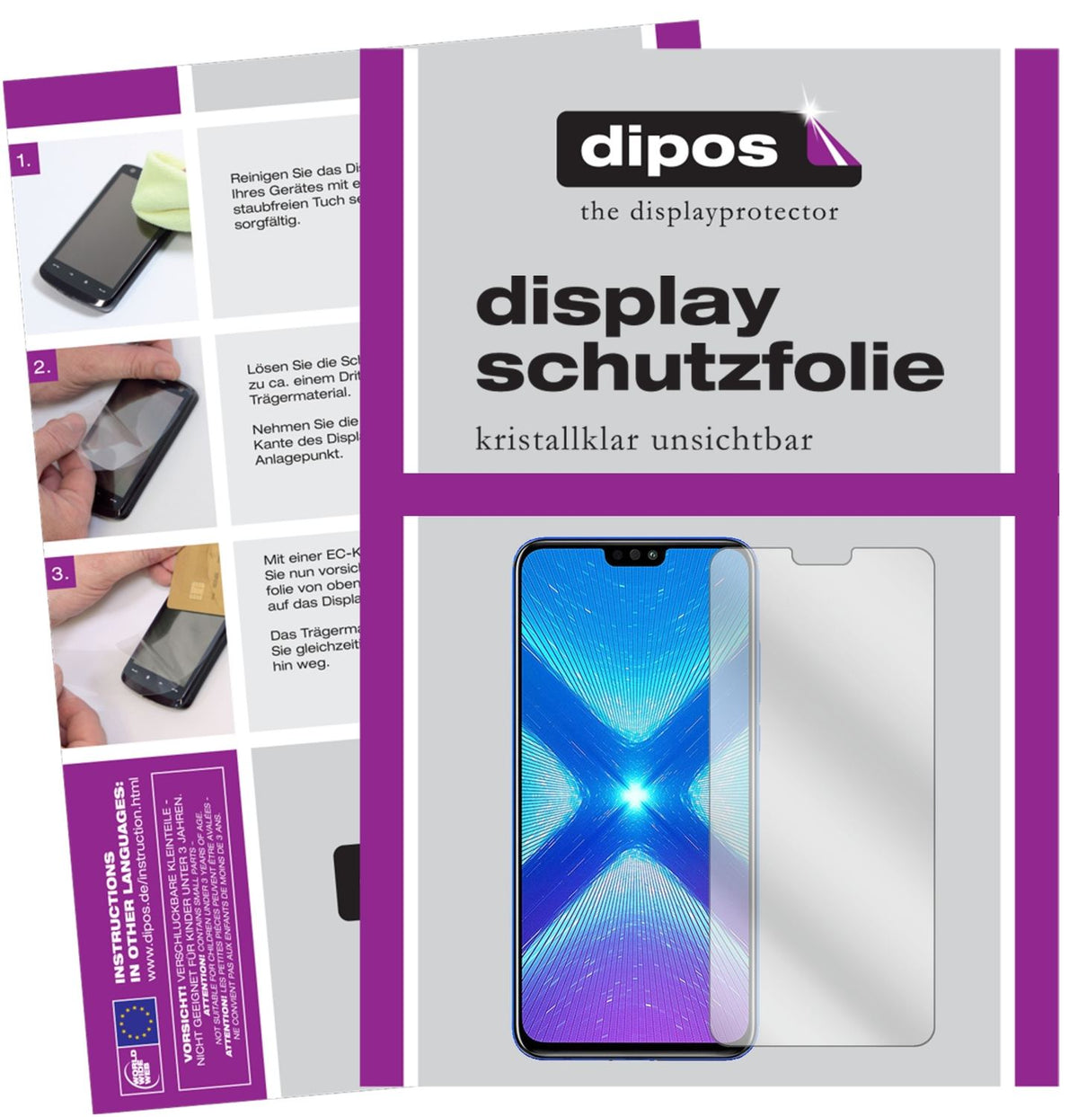 Klare Displayschutzfolie von dipos passend für Honor View 10 Lite, präziser Zuschnitt und blasenfrei montiert