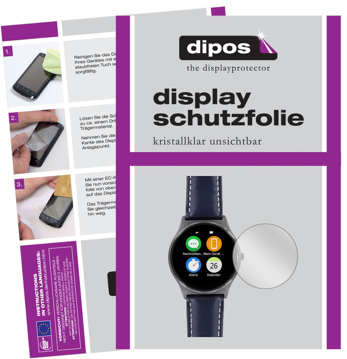 2x Schutzfolie klar für Uhr 23.5 mm Durchmesser Display-Schutzfolie