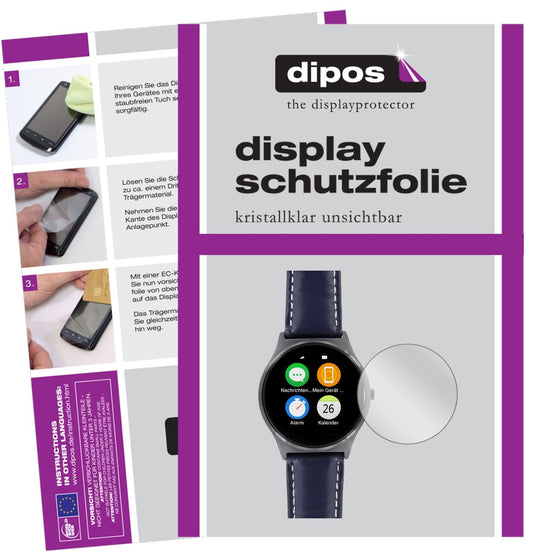 Klare Displayschutzfolie von dipos passend für Uhr 38.5 mm Durchmesser, präziser Zuschnitt und blasenfrei montiert