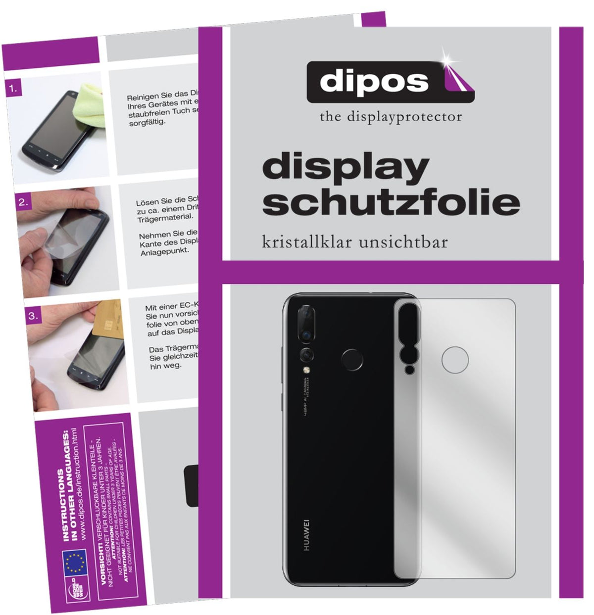 Klare Displayschutzfolie von dipos passend für Huawei Nova 4 Rückseite, präziser Zuschnitt und blasenfrei montiert