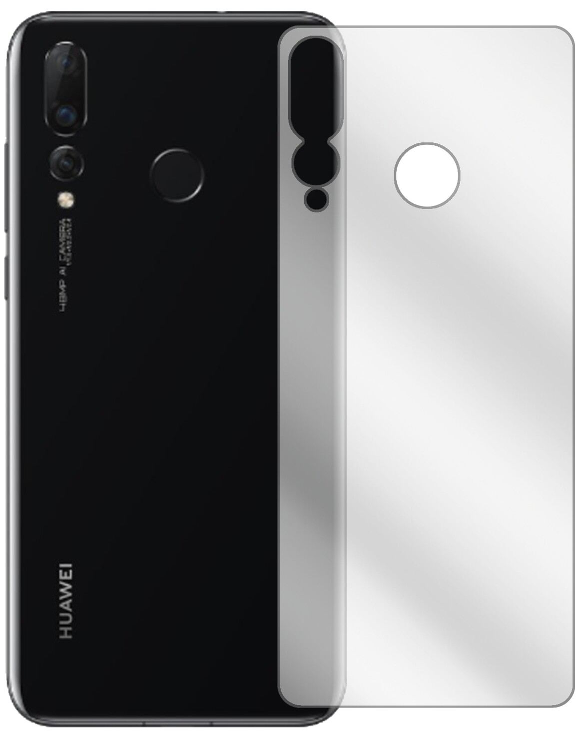 HuaweiNova 4 Rückseite mit aufgebrachter dipos Displayschutzfolie, glasklare Darstellung ohne Einschränkungen