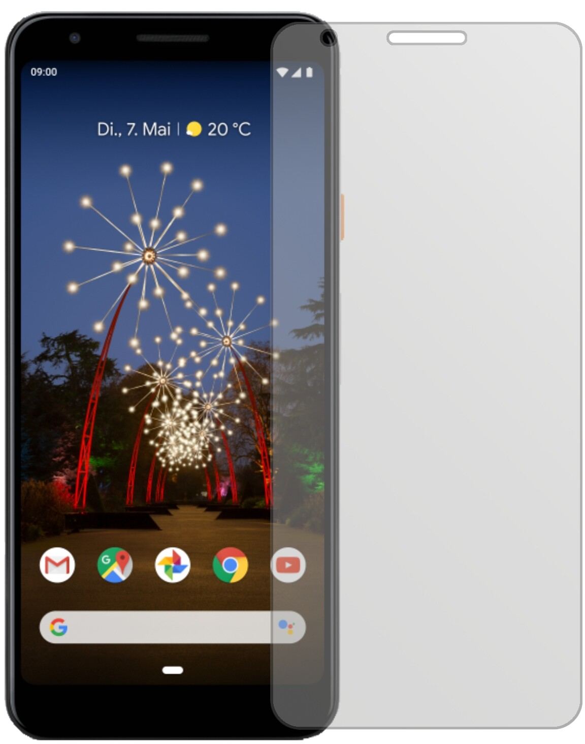 GooglePixel 3a mit aufgebrachter dipos Displayschutzfolie, die lästige Fingerabdrücke minimiert
