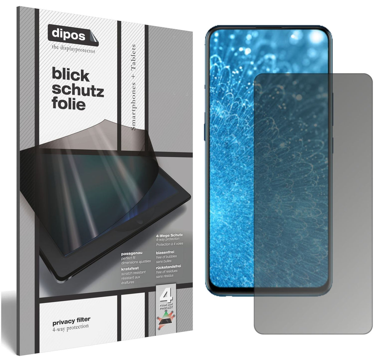 Blickschutzfolie von dipos passend für Vivo V15 Pro, präziser Zuschnitt und blasenfrei montiert