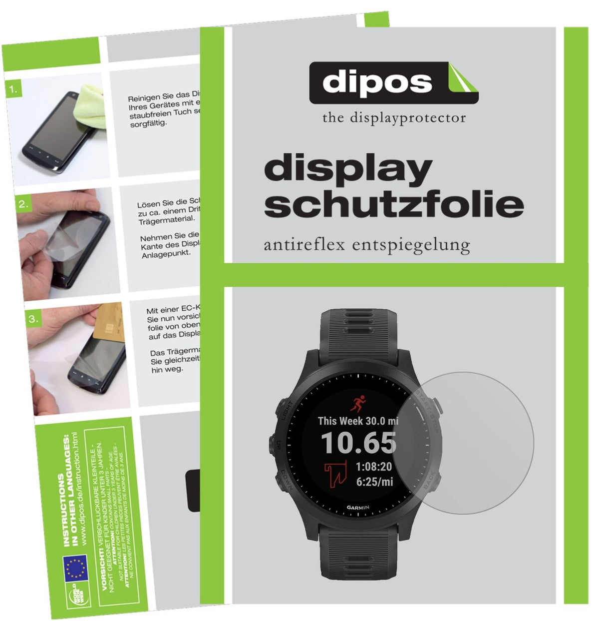 Matte Displayschutzfolie von dipos passend für Garmin Forerunner 245, präziser Zuschnitt und blasenfrei montiert