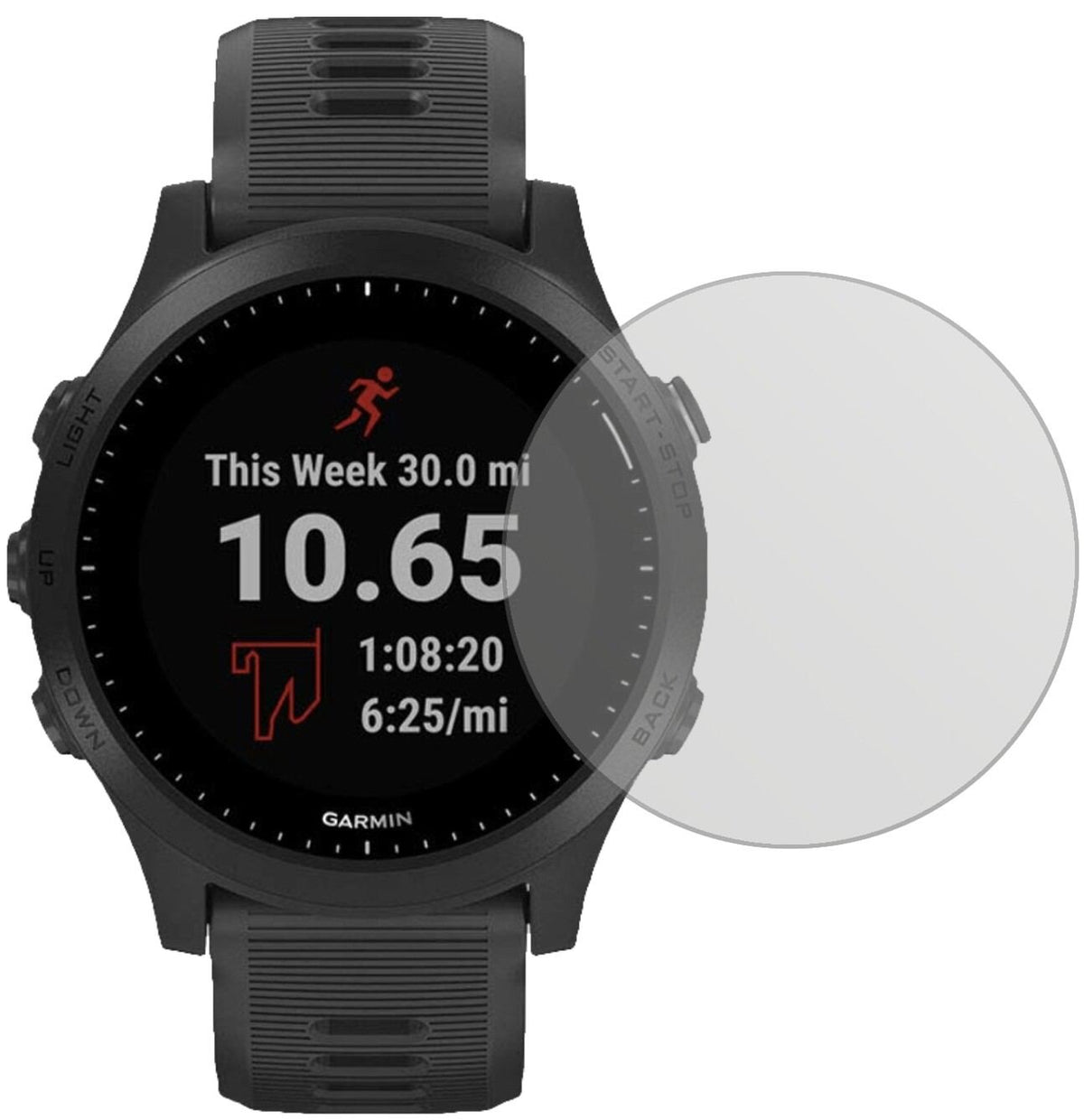 GarminForerunner 245 mit aufgebrachter dipos Displayschutzfolie, die lästige Fingerabdrücke minimiert