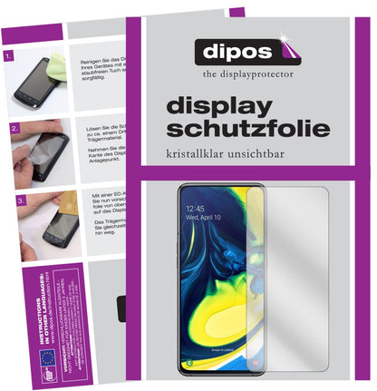 Klare Displayschutzfolie von dipos passend für Samsung Galaxy A80, präziser Zuschnitt und blasenfrei montiert