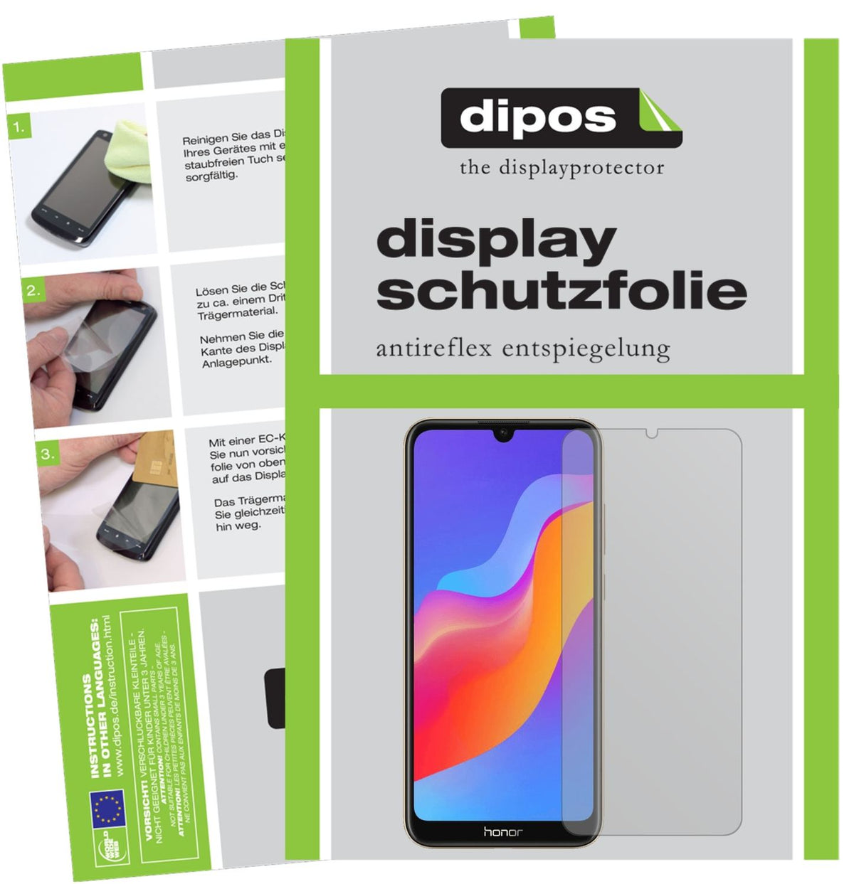 Matte Displayschutzfolie von dipos passend für Honor 8A, präziser Zuschnitt und blasenfrei montiert