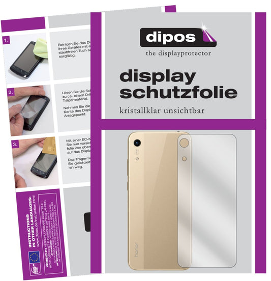 Klare Displayschutzfolie von dipos passend für Honor 8A Rückseite, präziser Zuschnitt und blasenfrei montiert
