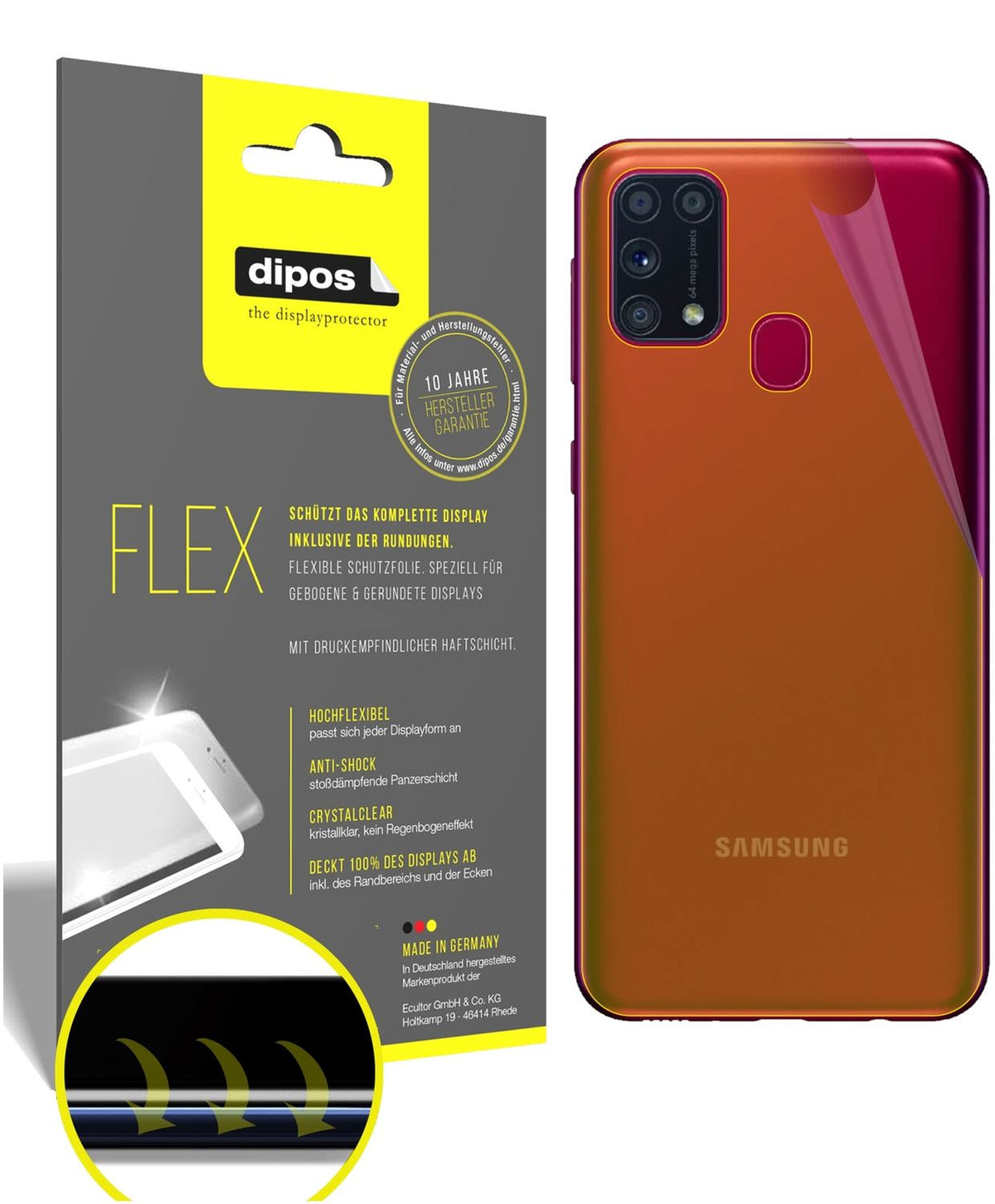 3x 3D Full Cover Schutzfolie für Samsung Galaxy M31s Rückseite