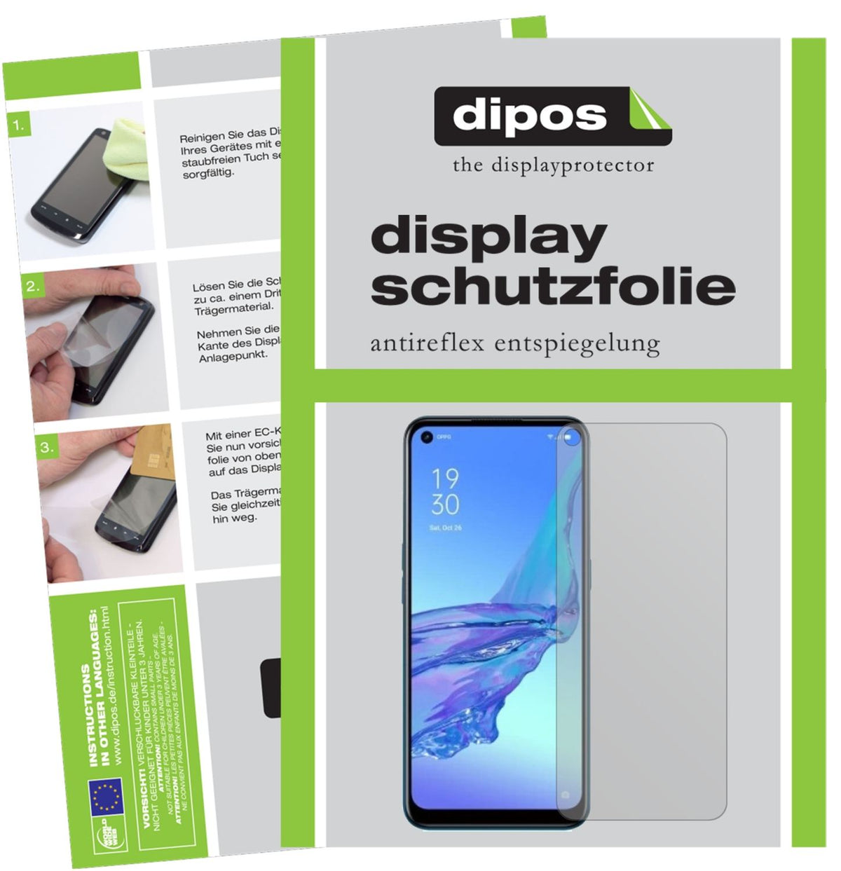 Matte Displayschutzfolie von dipos passend für Oppo A53 (2020), präziser Zuschnitt und blasenfrei montiert