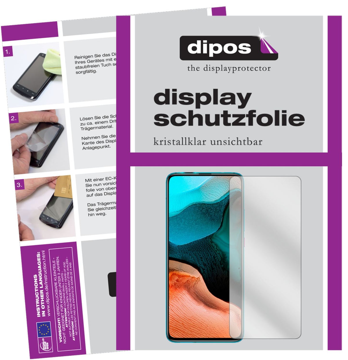 Klare Displayschutzfolie von dipos passend für Xiaomi Redmi K30 Pro Zoom, präziser Zuschnitt und blasenfrei montiert