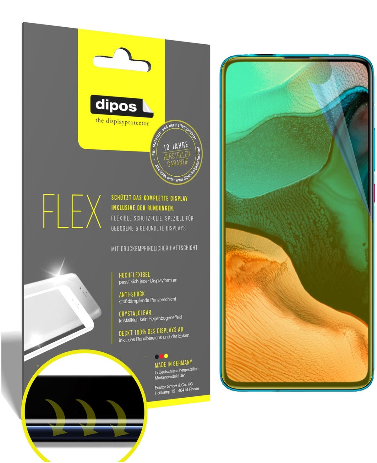 Klare Displayschutzfolie von dipos passend für Xiaomi Redmi K30 Pro, 100% Displayabdeckung und blasenfreie Montage
