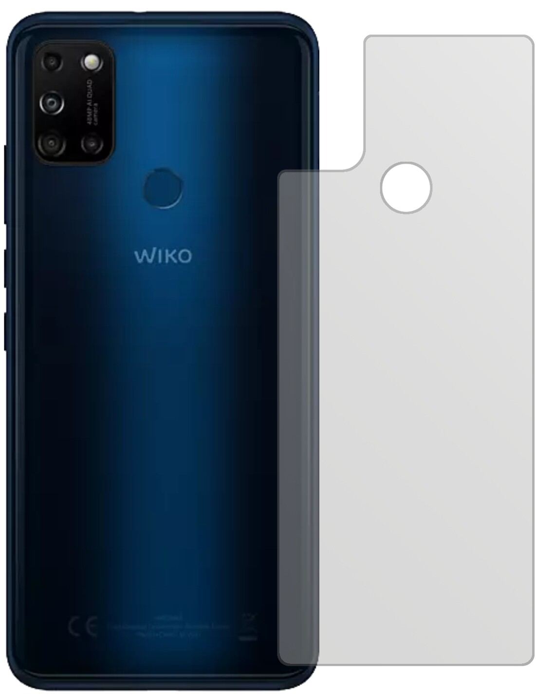 WikoView5 Plus Rückseite mit aufgebrachter dipos Displayschutzfolie, die lästige Fingerabdrücke minimiert
