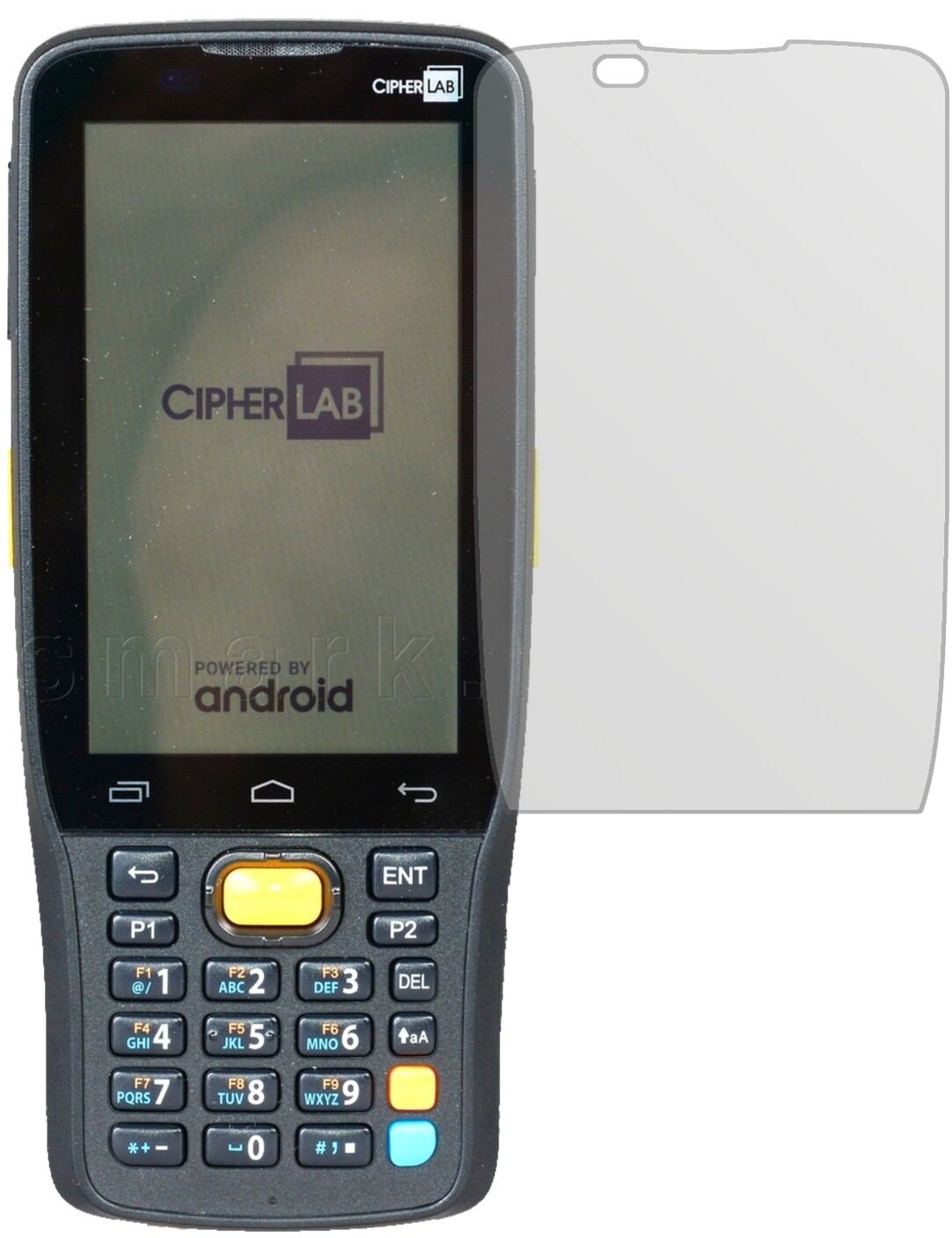 CipherLabRK25 mit aufgebrachter dipos Displayschutzfolie, die lästige Fingerabdrücke minimiert