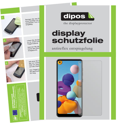 Matte Displayschutzfolie von dipos passend für Samsung Galaxy A21, präziser Zuschnitt und blasenfrei montiert