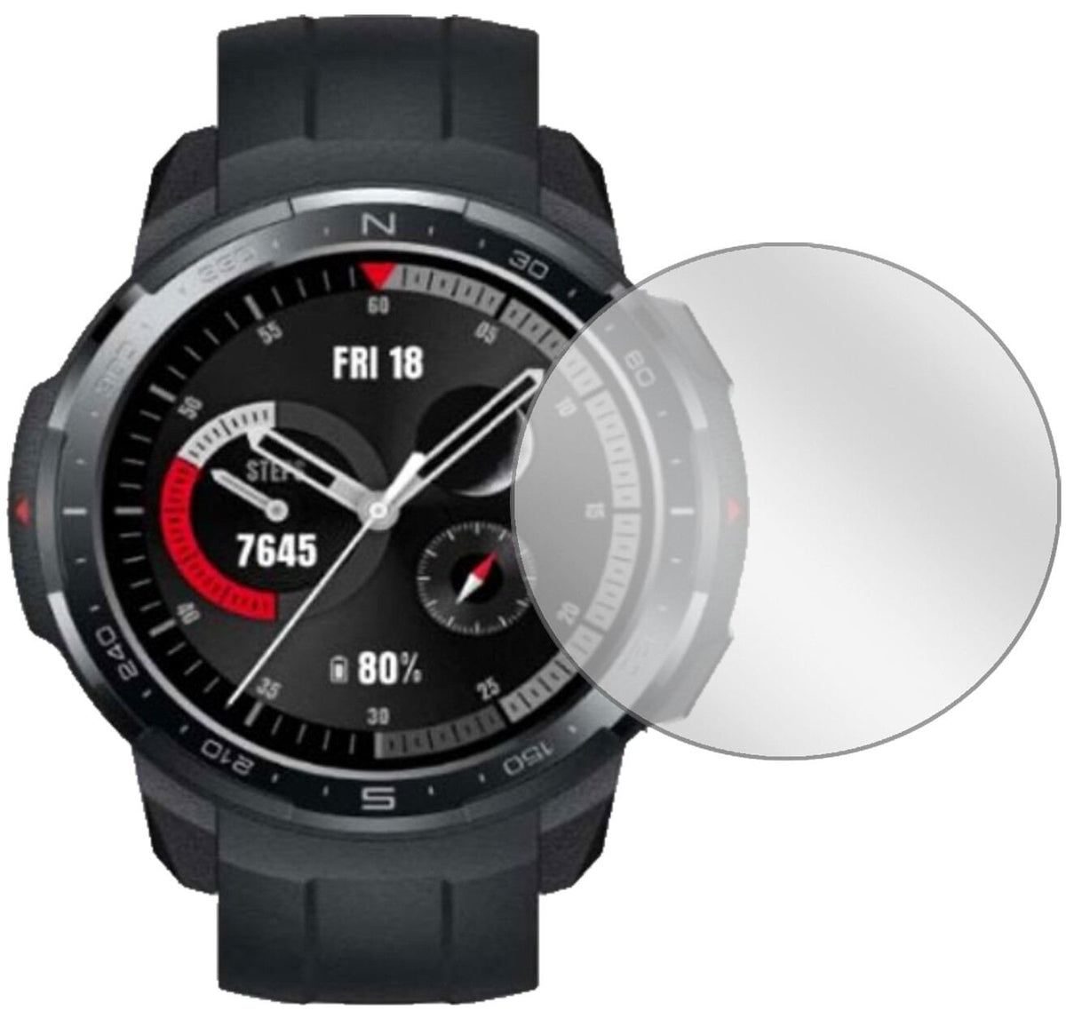 HonorGS Pro Smartwatch (48mm) mit aufgebrachter dipos Displayschutzfolie, glasklare Darstellung ohne Einschränkungen