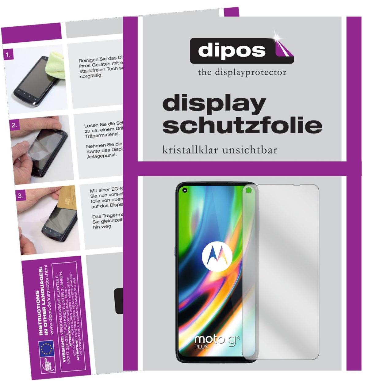 Klare Displayschutzfolie von dipos passend für Motorola Moto G9 Plus, präziser Zuschnitt und blasenfrei montiert
