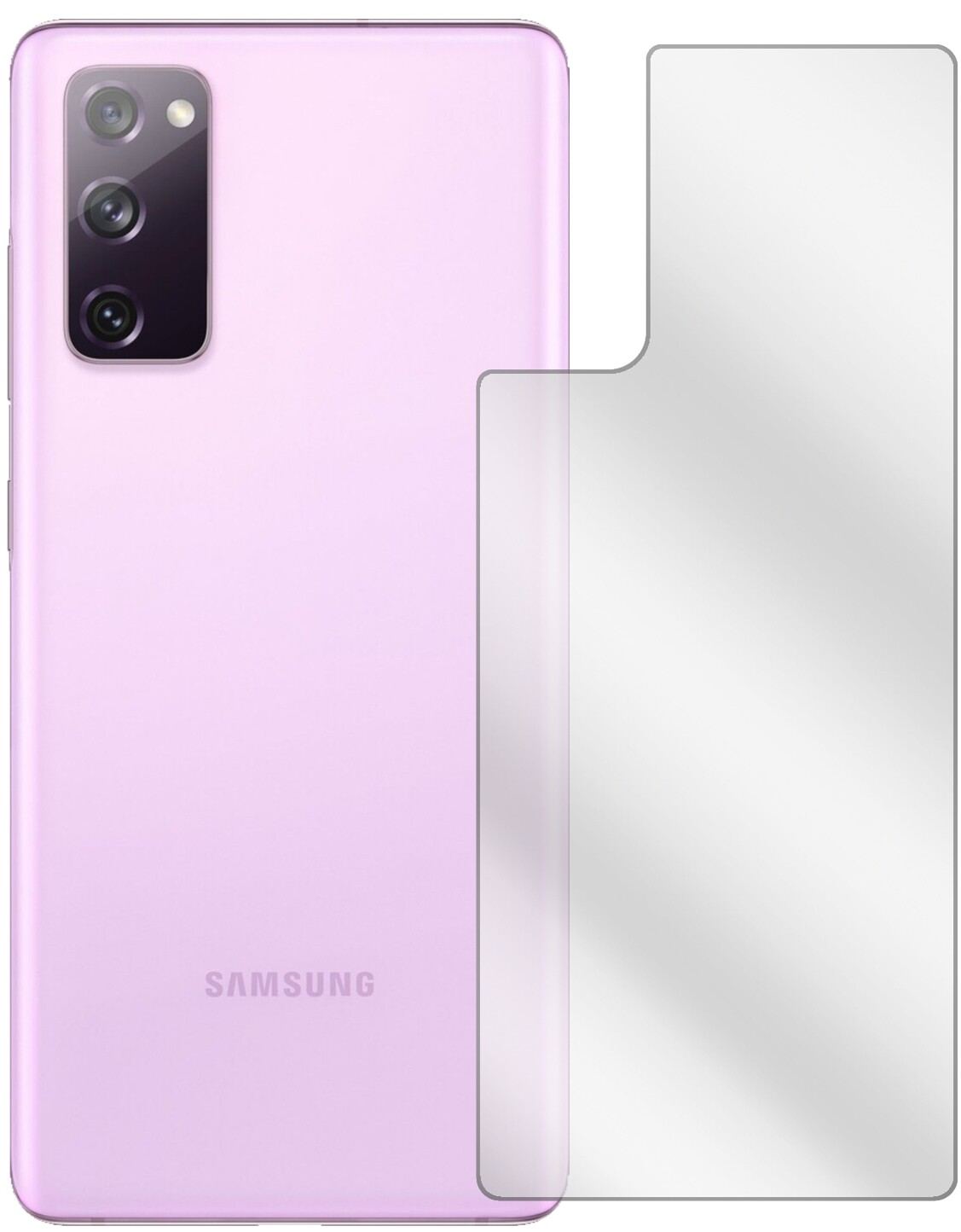 SamsungGalaxy S20 FE Rückseite mit aufgebrachter dipos Displayschutzfolie, glasklare Darstellung ohne Einschränkungen