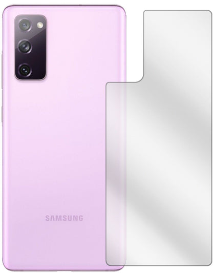 SamsungGalaxy S20 FE Rückseite mit aufgebrachter dipos Displayschutzfolie, glasklare Darstellung ohne Einschränkungen